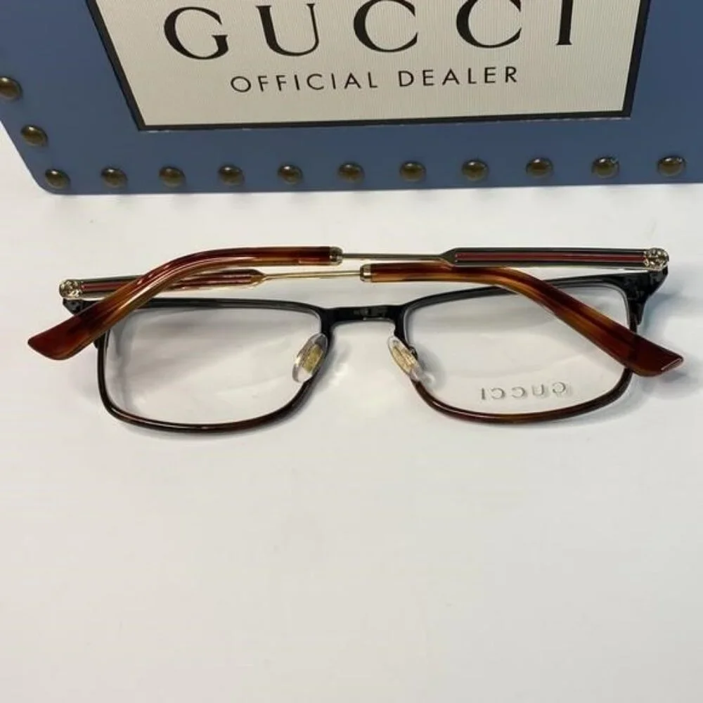 New - Gucci Eyeglasses GG0135O 004 52mm Black on Havana / Demo Lens